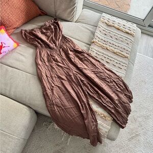 Aritzia Wilfred Brown Strapless Jumpsuit